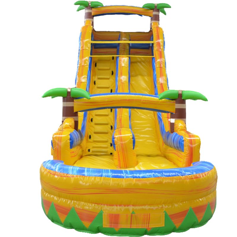 Kommerzielle Anlässe Mehrfarbige Palmbaum aufblasbare Wasserrutsche mit kleinem Pool