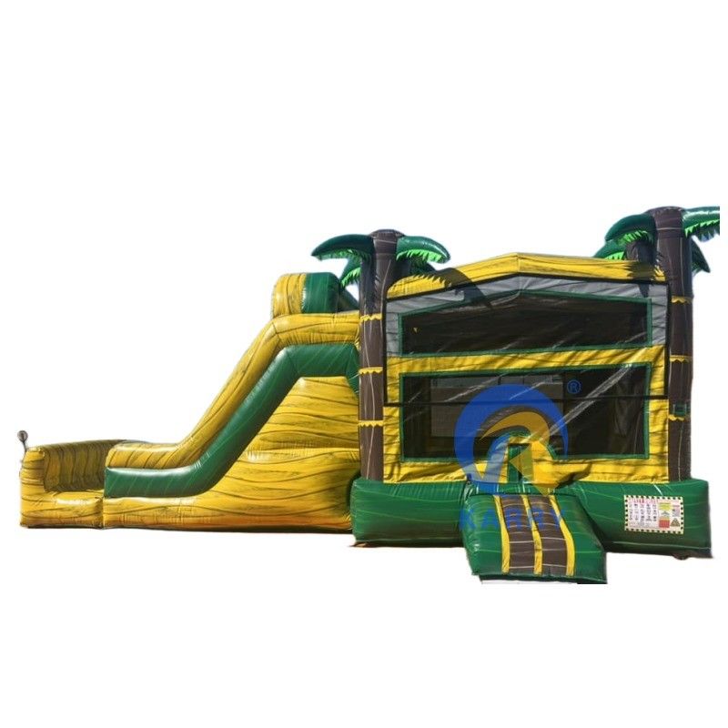 Anpassbares Big Palm Tree Bouncy Castle Slide Combo mit Air Pool und Blaser enthalten