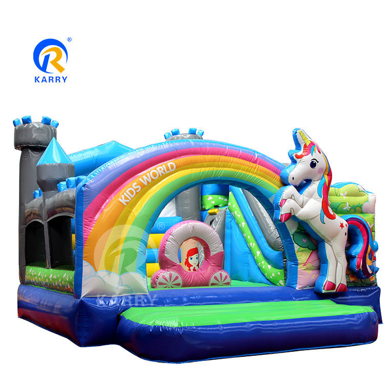 Rainbow PVC aufblasbare Trampoline Handels-Einhorn-Springer mit Schieberegler und Blaser