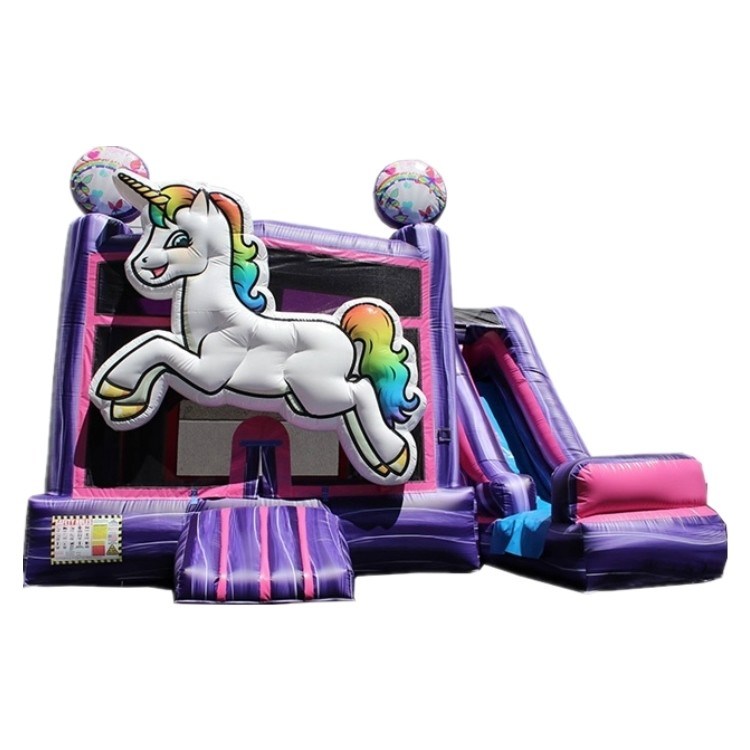 PORTABLE Sprungschloss-Kombinationsrutsche mit EN71-Zertifizierung Regenbogen-Einhorn und Rutsche