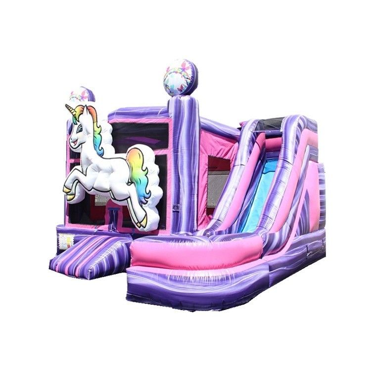 5x5m aufblasbare Regenbogen-Einhorn-Sprungschloss-Slide-Kombination angepasste Farbkollektion