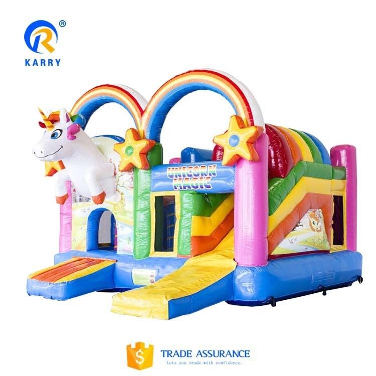 Unisex PORTABLE Regenbogen-Einhörner Schloss Sprung-Bouncer-Slide Combo in Regenbogenfarbe